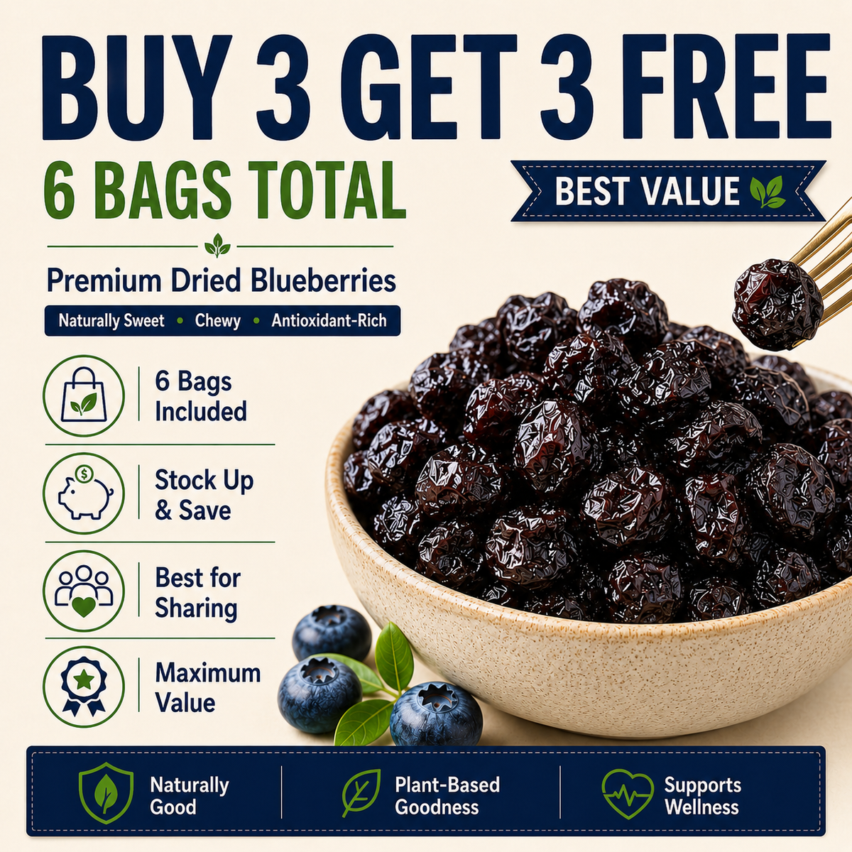 PremiumDried Blueberries-Naturally SweetChewyFruitSnackforEyeWellness& HealthyCirculation-ZP