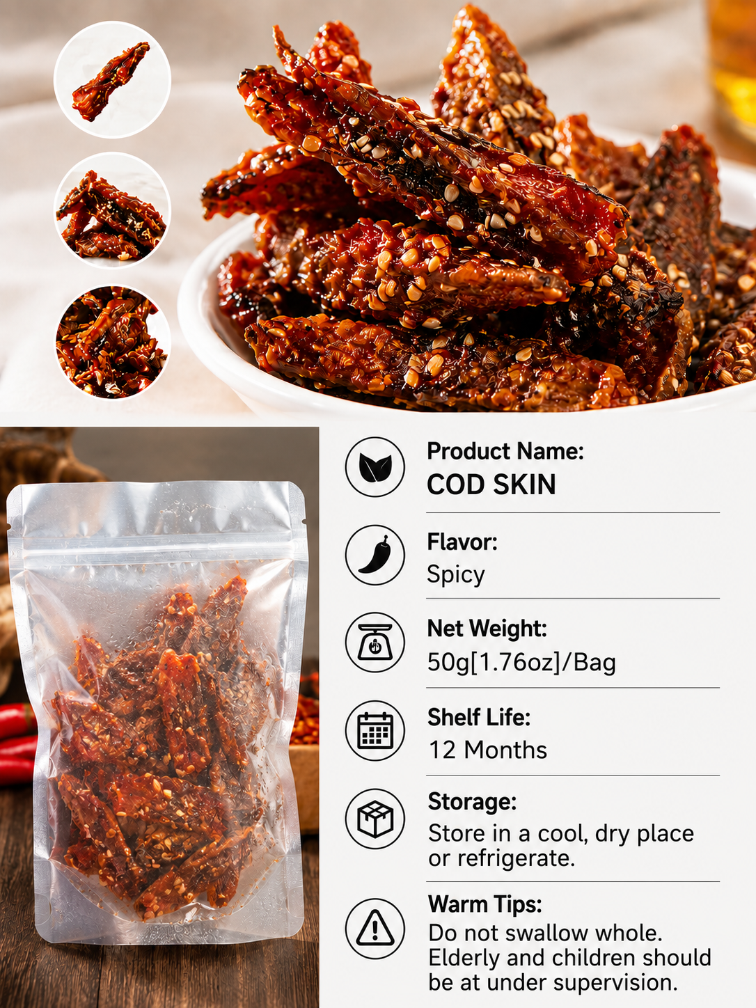 🌶️Premium Crispy Spicy Cod Skin Snack | Crunchy Seafood Chips-ZP