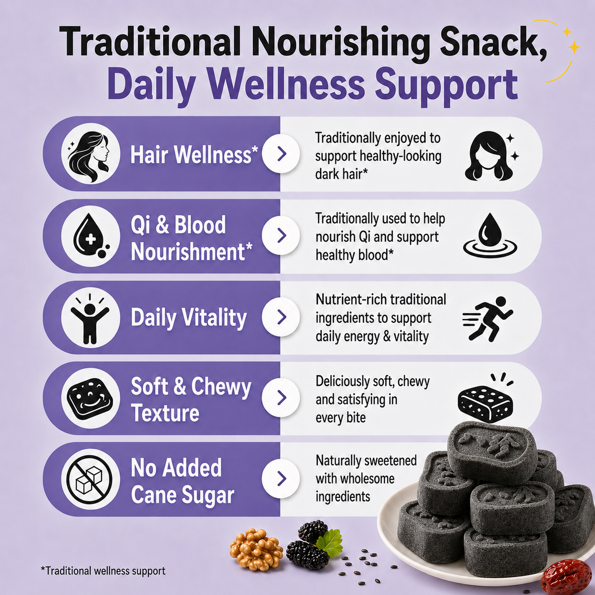 Five Black Eight Treasure Cake – Soft & Chewy Traditional Black Superfood Snack for Hair Wellness, Daily Vitality & Nourishing Energy-ZP