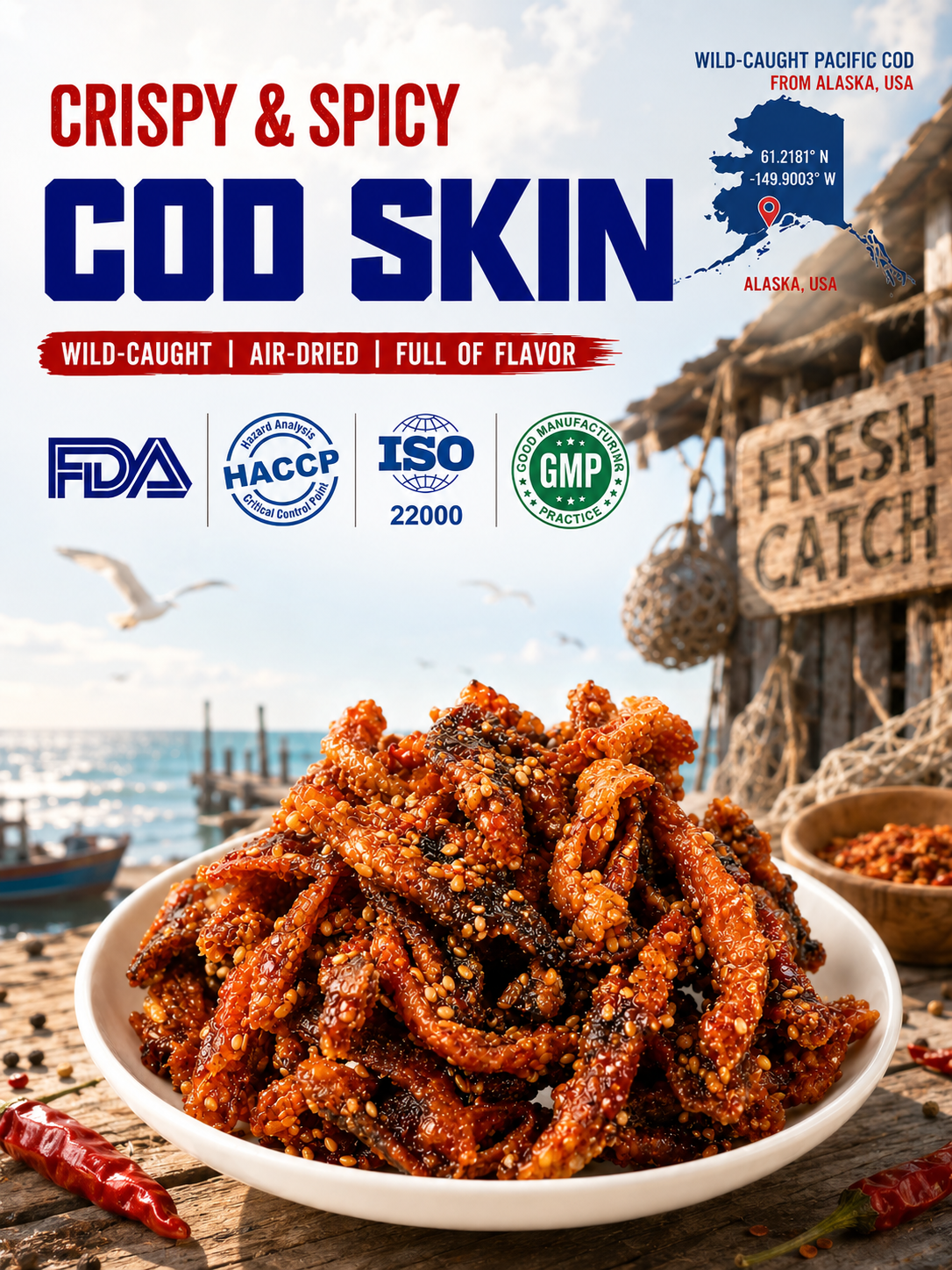 🌶️Premium Crispy Spicy Cod Skin Snack | Crunchy Seafood Chips-ZP